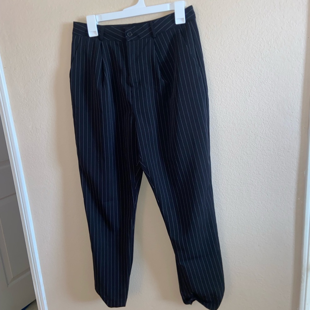 vintage striped trousers black dress slacks high waist glamour fashion y2k pants - Picture 8 of 11